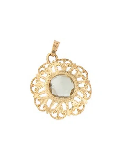 Pre-owned Pendant 14k Quartz Filigree Flower  In Multi