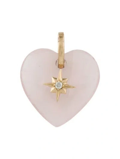 Pre-owned Pendant 14k Rose Quartz & Diamond Heart  In Multi