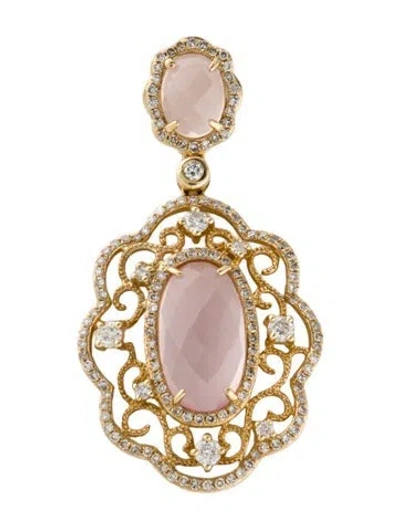 Pre-owned Pendant 14k Rose Quartz & Diamond  In Multi