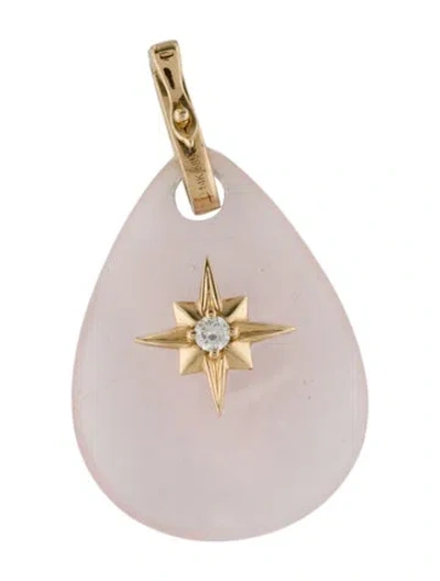 Pre-owned Pendant 14k Rose Quartz & Diamond  In Multi