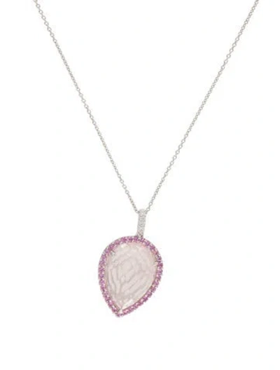 Pre-owned Pendant 14k Rose Quartz, Sapphire & Diamond  Necklace, 20" In Multi