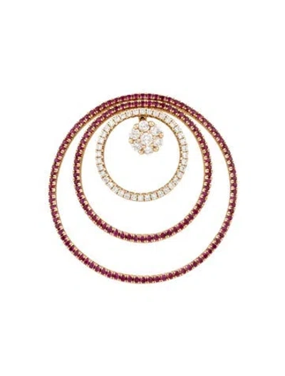Pre-owned Pendant 14k Ruby & Diamond Circles , 1.5" In Multi