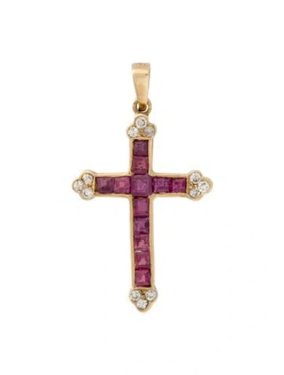 Pre-owned Pendant 14k Ruby & Diamond Cross , 1.25" In Multi