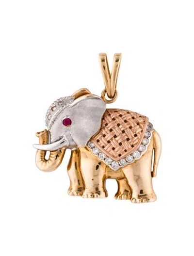 Pre-owned Pendant 14k Ruby & Diamond Elephant  In Multi