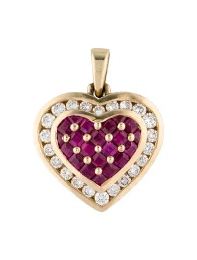 Pre-owned Pendant 14k Ruby & Diamond Heart , 0.75" In Multi