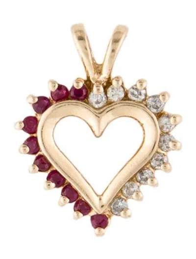 Pre-owned Pendant 14k Ruby & Diamond Heart , 0.75" In Multi