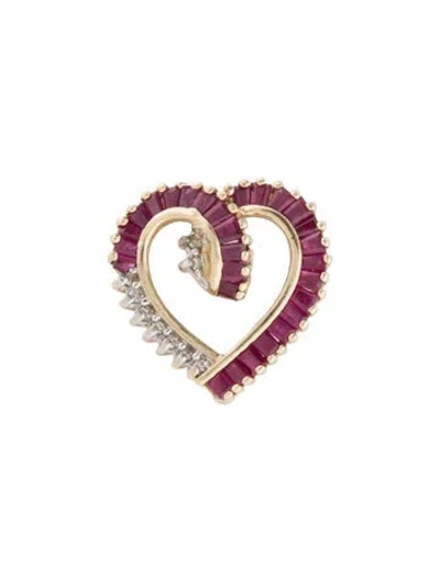 Pre-owned Pendant 14k Ruby & Diamond Heart  In Multi