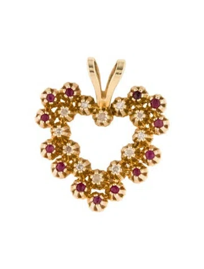 Pre-owned Pendant 14k Ruby & Diamond Heart  In Multi
