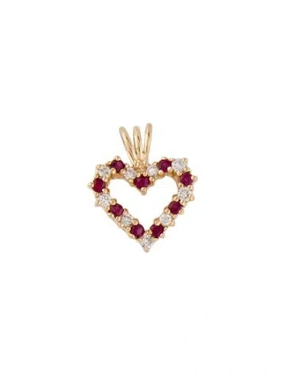 Pre-owned Pendant 14k Ruby & Diamond Heart  In Multi