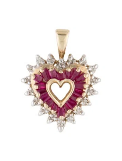 Pre-owned Pendant 14k Ruby & Diamond Heart  In Multi