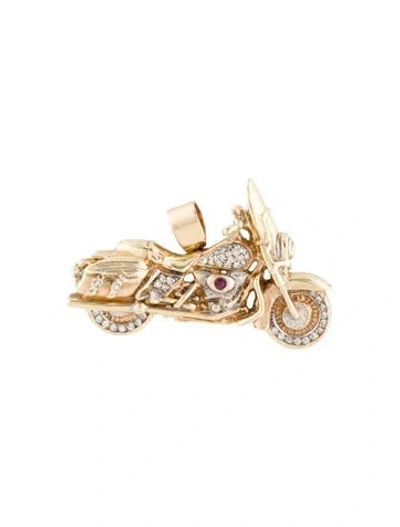 Pre-owned Pendant 14k Ruby & Diamond Motorcycle  In Multi