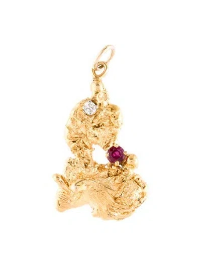 Pre-owned Pendant 14k Ruby & Diamond Nugget  In Multi