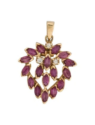 Pre-owned Pendant 14k Ruby & Diamond , 1" In Multi