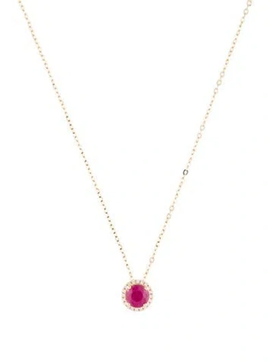 Pre-owned Pendant 14k Ruby & Diamond  Necklace, 18" In Multi
