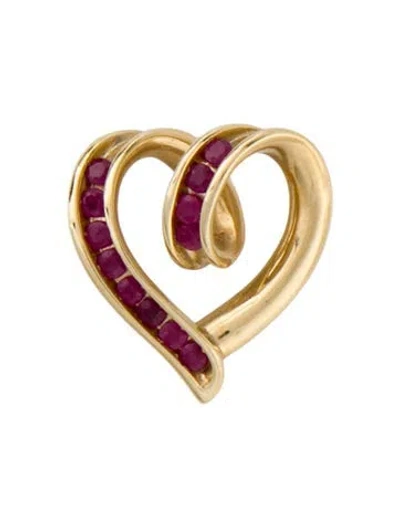 Pre-owned Pendant 14k Ruby & Diamond Reversible Heart , 1" In Multi