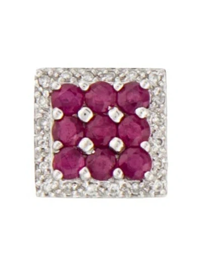 Pre-owned Pendant 14k Ruby & Diamond Square Charm, 0.5" In Multi