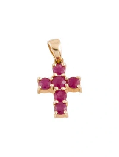 Pre-owned Pendant 14k Ruby Cross , 0.5" In Multi