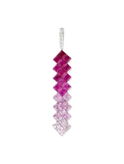 Pre-owned Pendant 14k Ruby, Sapphire & Diamond Ombre  In Multi