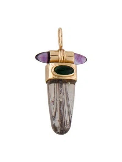 Pre-owned Pendant 14k Rutilated Quartz, Amethyst, & Tourmaline , 1.75" In Multi