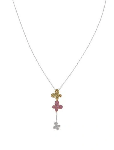 Pre-owned Pendant 14k Sapphire & Diamond Butterfly  Necklace, 17" In Multi