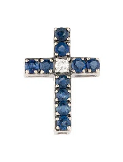Pre-owned Pendant 14k Sapphire & Diamond Cross  In Multi