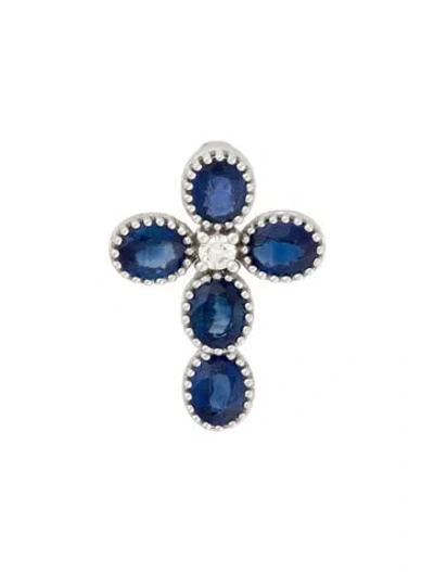 Pre-owned Pendant 14k Sapphire & Diamond Cross  In Multi