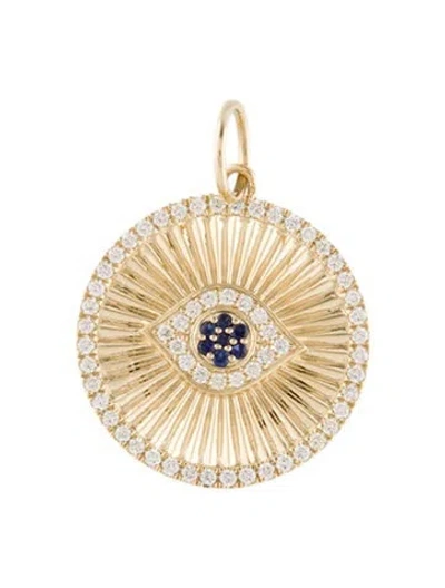 Pre-owned Pendant 14k Sapphire & Diamond Evil Eye  In Multi