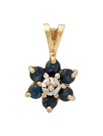 Pre-owned Pendant 14k Sapphire & Diamond Flower  In Multi