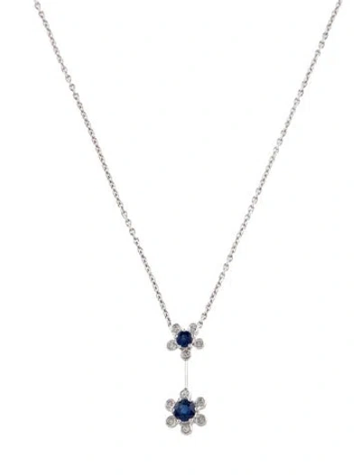 Pre-owned Pendant 14k Sapphire & Diamond Flower  Necklace, 17.5" In Multi