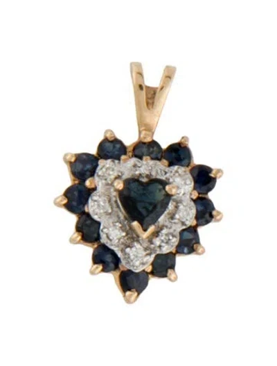 Pre-owned Pendant 14k Sapphire & Diamond Heart , 0.75" In Multi