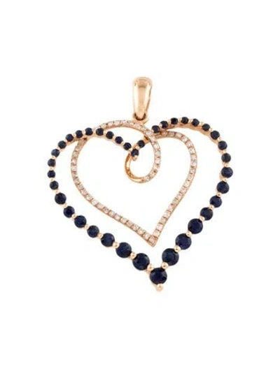 Pre-owned Pendant 14k Sapphire & Diamond Heart , 1.25" In Multi