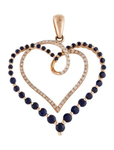 Pre-owned Pendant 14k Sapphire & Diamond Heart  In Multi
