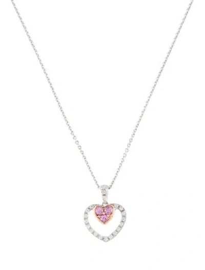 Pre-owned Pendant 14k Sapphire & Diamond Heart  Necklace, 17" In Multi
