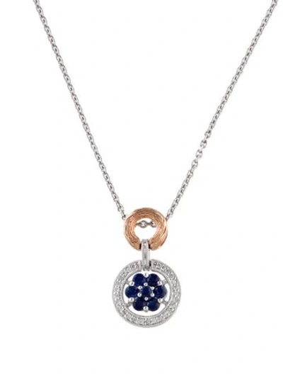 Pre-owned Pendant 14k Sapphire & Diamond  Necklace, 16.75" In Multi