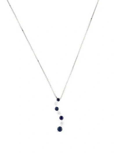 Pre-owned Pendant 14k Sapphire & Diamond  Necklace, 17" In Multi