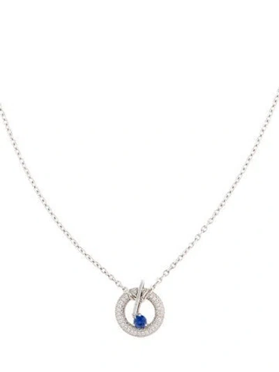 Pre-owned Pendant 14k Sapphire & Diamond  Necklace, 17" In Multi