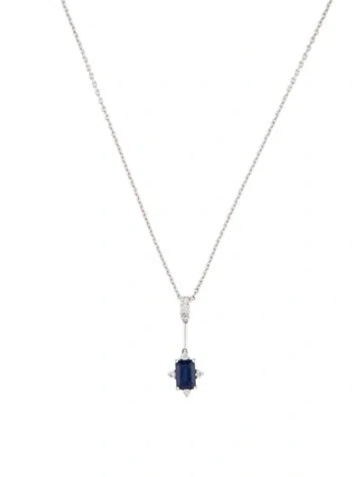 Pre-owned Pendant 14k Sapphire & Diamond  Necklace, 17.25" In Multi