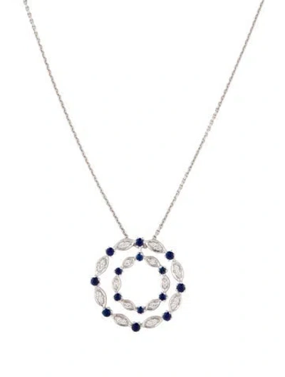 Pre-owned Pendant 14k Sapphire & Diamond  Necklace, 17.25" In Multi