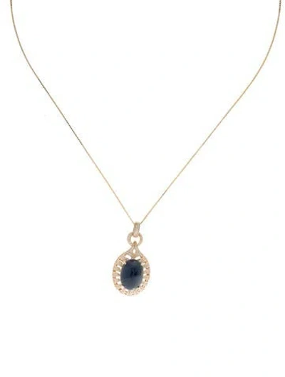 Pre-owned Pendant 14k Sapphire & Diamond  Necklace, 18" In Multi