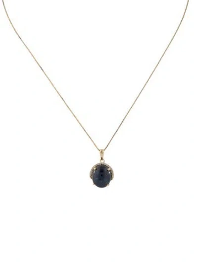 Pre-owned Pendant 14k Sapphire & Diamond  Necklace, 18" In Multi