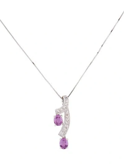 Pre-owned Pendant 14k Sapphire & Diamond  Necklace, 18" In Multi
