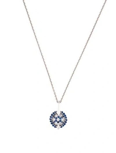 Pre-owned Pendant 14k Sapphire & Diamond  Necklace, 18" In Multi