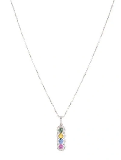Pre-owned Pendant 14k Sapphire & Diamond  Necklace, 18.5" In Multi