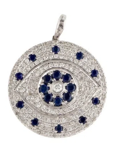Pre-owned Pendant 14k Sapphire & Diamond Round , 1" In Multi