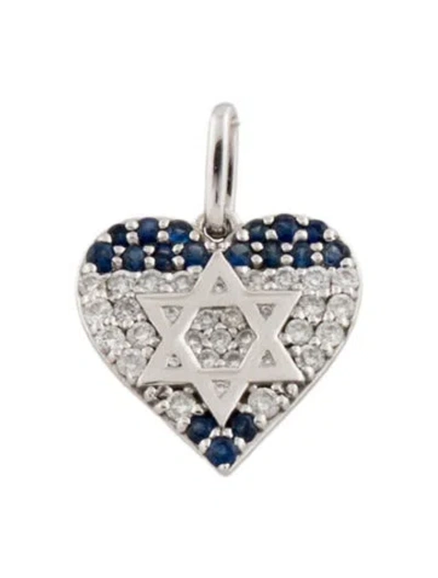 Pre-owned Pendant 14k Sapphire & Diamond Star Of David Heart , 1" In Multi