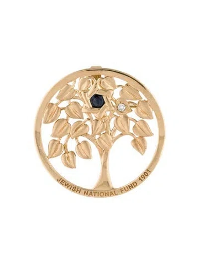 Pre-owned Pendant 14k Sapphire & Diamond Tree Brooch  In Multi