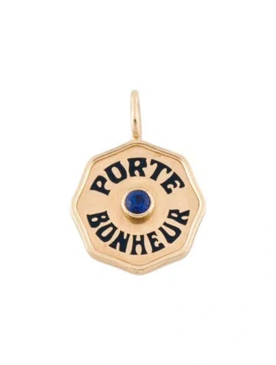 Pre-owned Pendant 14k Sapphire & Enamel Mini Porte Bonheur Charm In Blue
