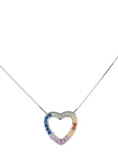 Pre-owned Pendant 14k Sapphire Heart  Necklace, 17" In Multi