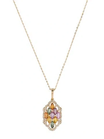 Pre-owned Pendant 14k Sapphire  Necklace, 18" In Multi