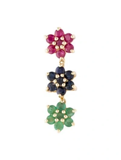 Pre-owned Pendant 14k Sapphire, Ruby & Emerald Flower  In Multi